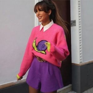 Zara Snail Neon Sweater M